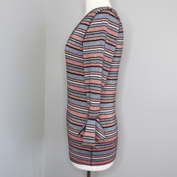 Y2K FREE PEOPLE Multicolor Striped Peplum Sleeve Top Blouse - Picture 4 of 8